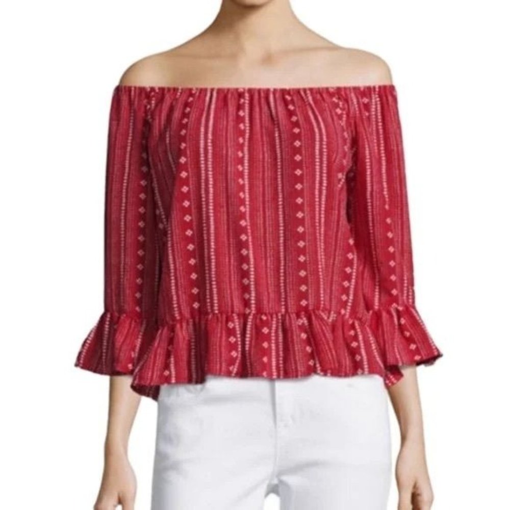 Sanctuary Off Shoulder Ruffle Blouse Red Medium